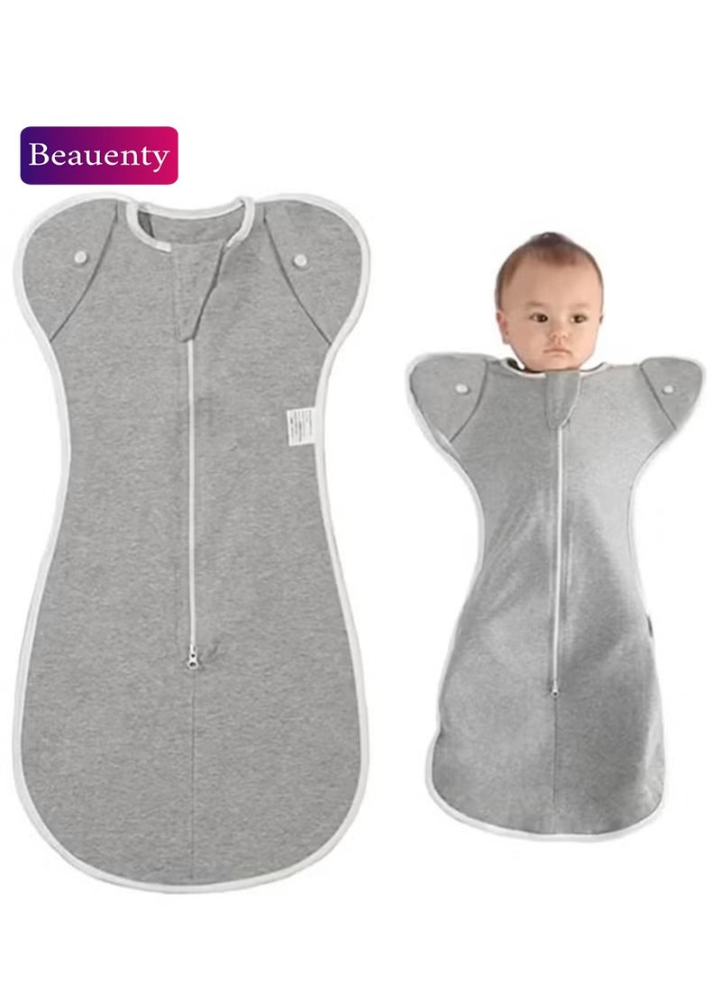 بيوينتي بطانية التدليل كيس نوم، حقيبة نوم قابلة للارتداء لحديثي الولادة تناسب رد الفعل المفاجئ المهدئ لنوم أفضل، مناسبة للأطفال الإناث والذكور من عمر 0-6 أشهر - رمادي (م) - Image 1